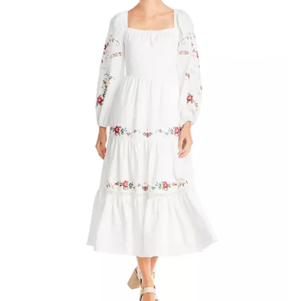 Kobi Halperin Emmy Embroidered Midi Dress Size XL White Floral Embroidery Boho - Picture 2 of 13